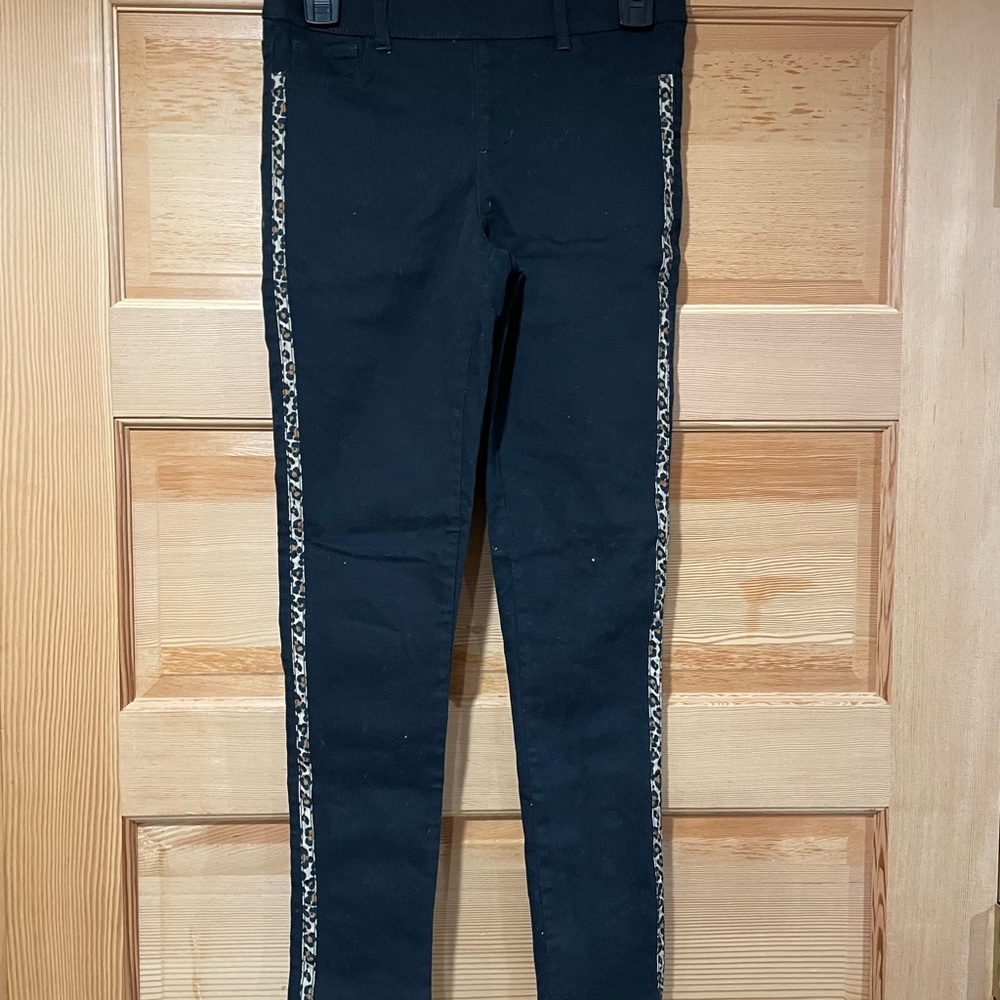 Black stretch jeans with leopard print outside leg seam - Girl’s size 14-16